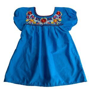 Handmade Embroidered Floral blue peasant top Size M